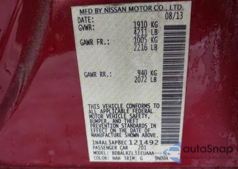 2014 Nissan Altima 2.5 S z USA, uszkodzony, nr VIN 1N4AL3AP8EC121492